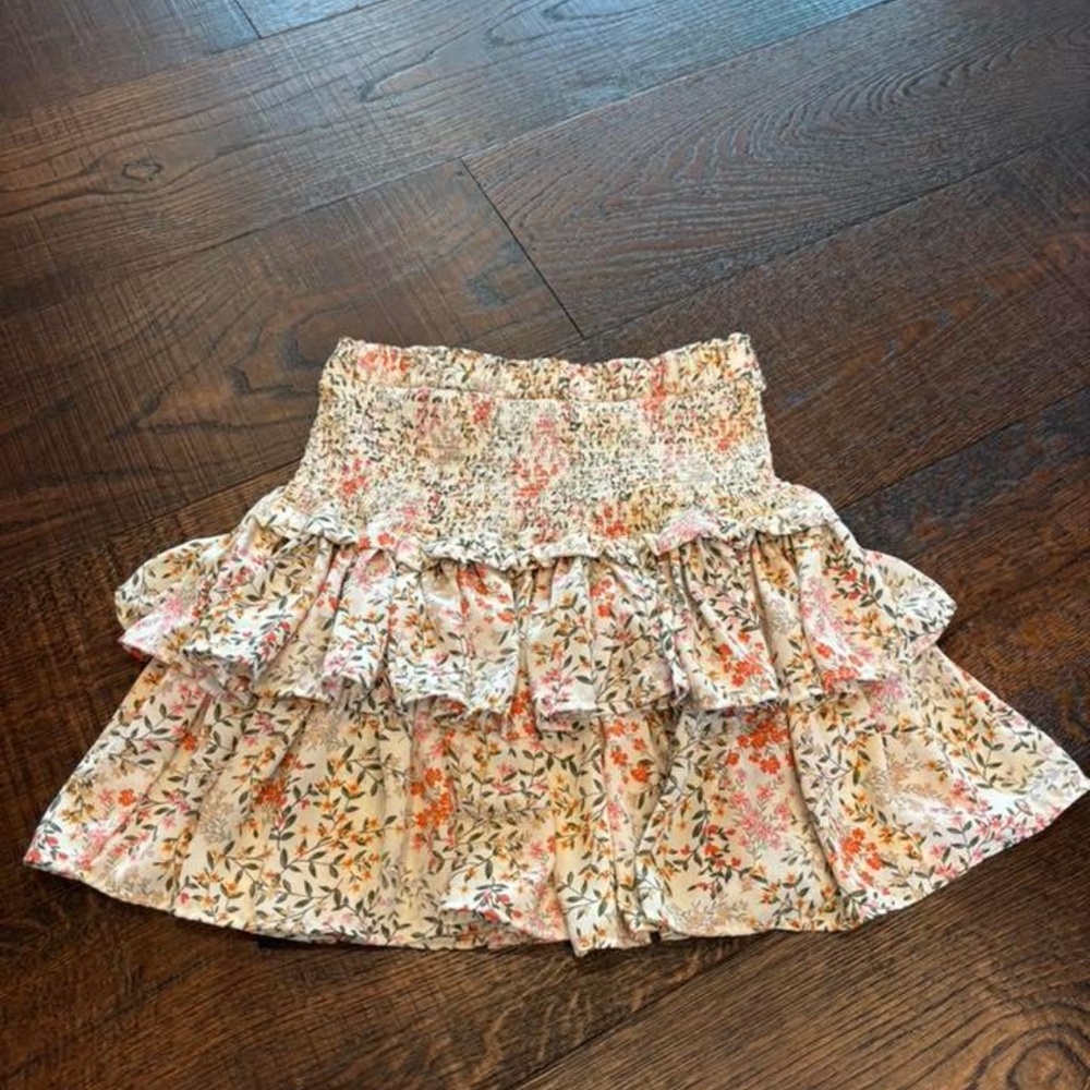 Floral Ruffle Skirt - Cream and Pink